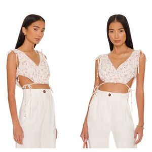 MAJORELLE NEW Lauralie Embroidered Floral Crop Top in Summerfield White Size S